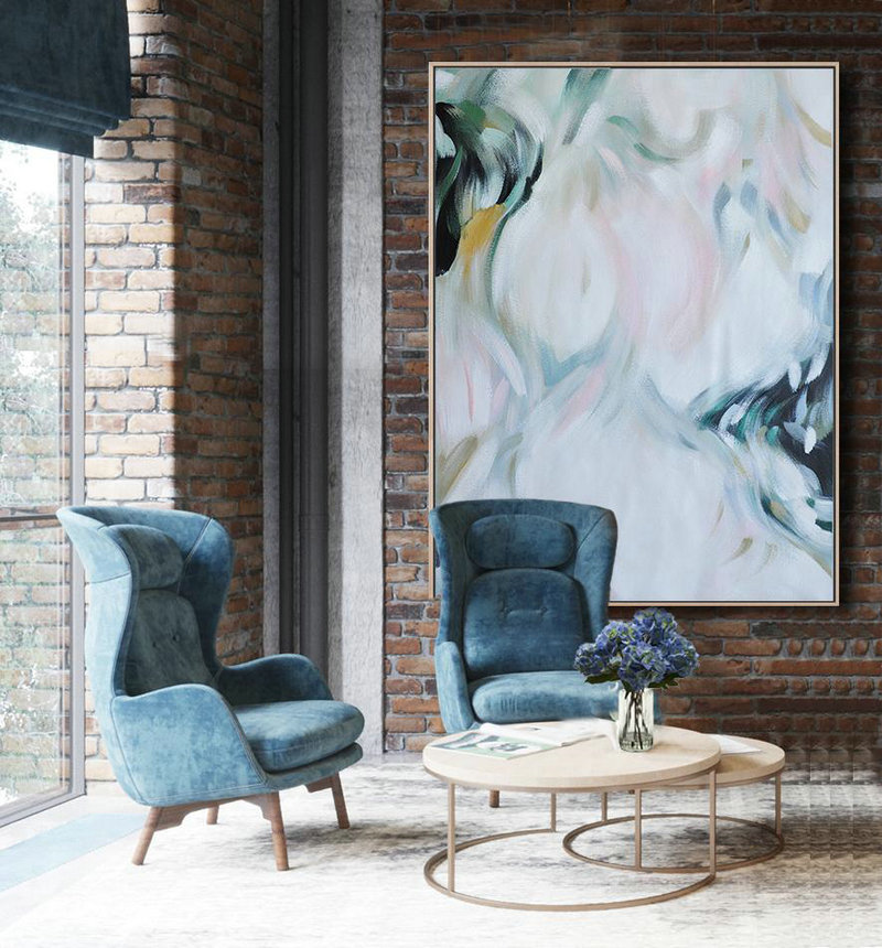 Oversized Canvas Art On Canvas,Vertical Vertical Abstract Art On Canvas,Huge Abstract Canvas Art,White,Pink,Black.etc